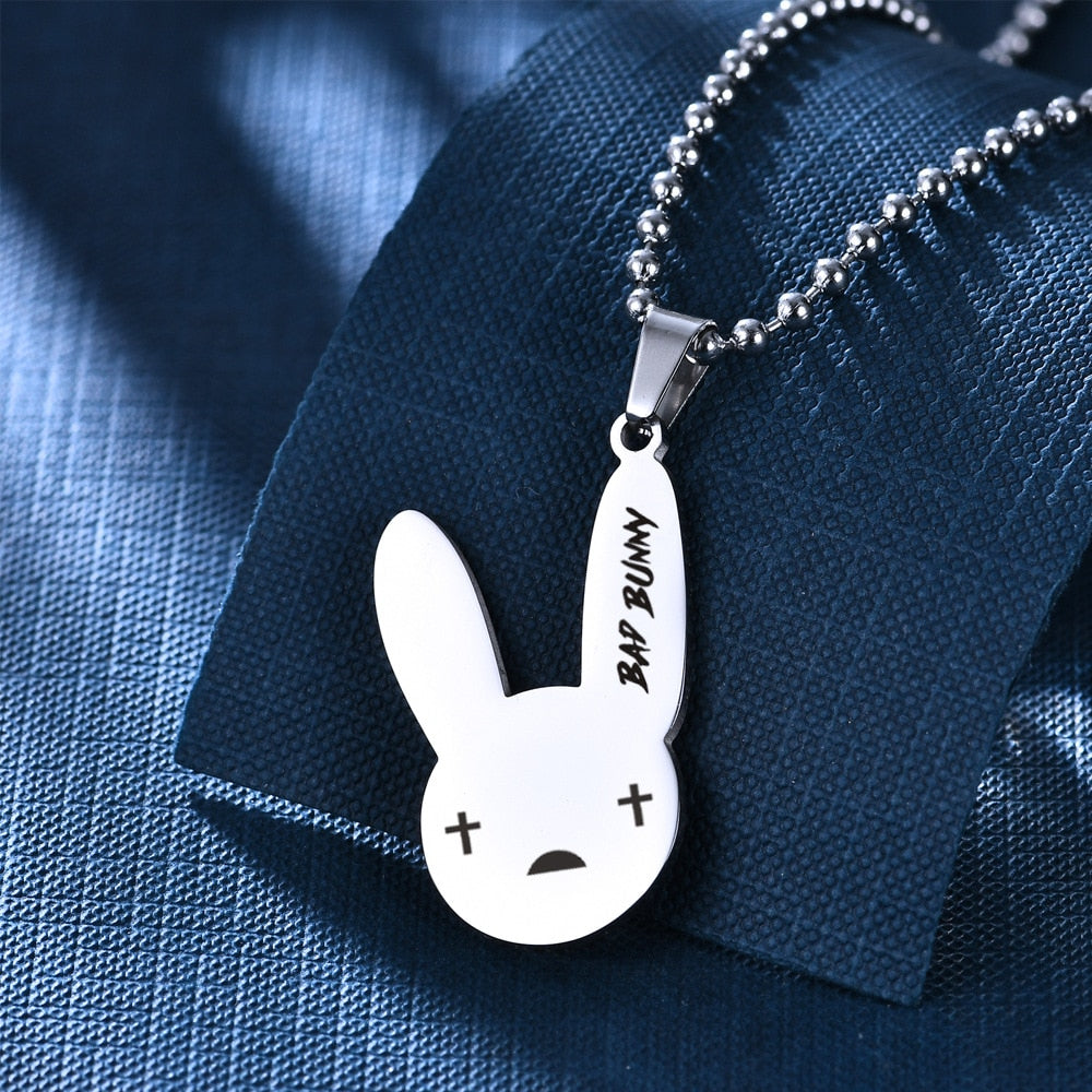 2021  Stainless Steel Rabbit Bad Bunny Pendant Necklace Popular Singer Fans Gift Collares Jewelry For Women Man Collier Femme
