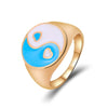 2021  Trendy Chunky Stacked Rings Cute Enamel Heart Butterfly Tai Chi Geometry Rings Wonderful Choice for Women Jewelry
