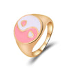 2021  Trendy Chunky Stacked Rings Cute Enamel Heart Butterfly Tai Chi Geometry Rings Wonderful Choice for Women Jewelry