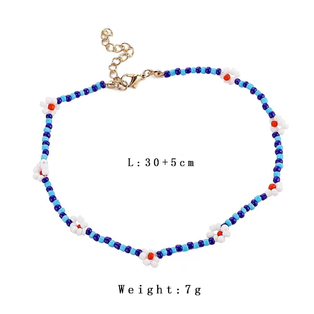 2021  Handmade Trendy Cute Colorful Glass Bead Floral Chocker Necklace Women's Jewelry Gift