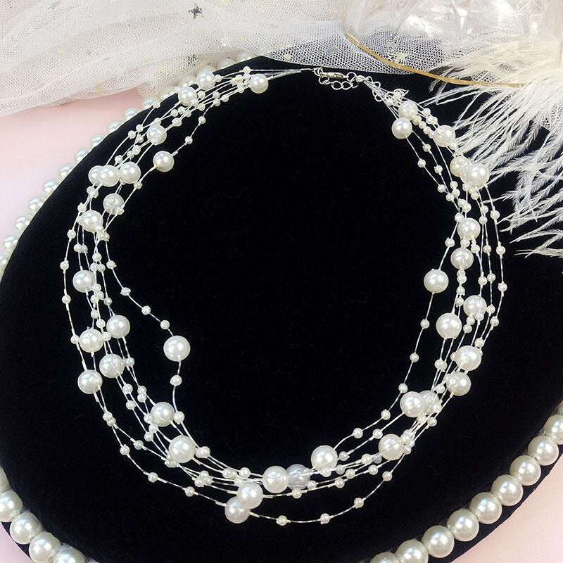 2021 s Jewelry Gold Color Multi Layer Chains Imitation Pearl Necklaces For Women Party Wedding Bride Necklace