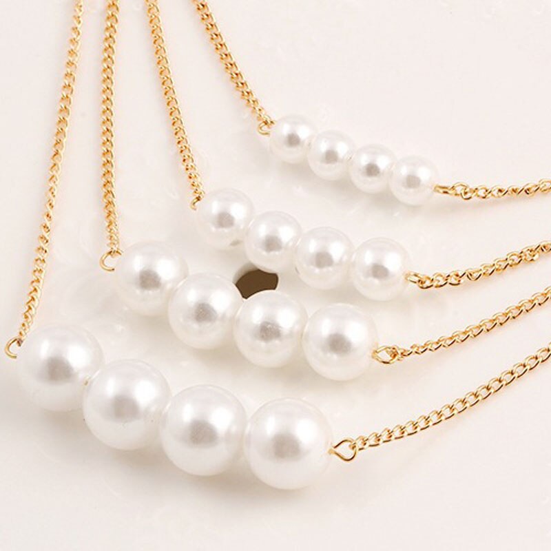 2021 s Jewelry Gold Color Multi Layer Chains Imitation Pearl Necklaces For Women Party Wedding Bride Necklace