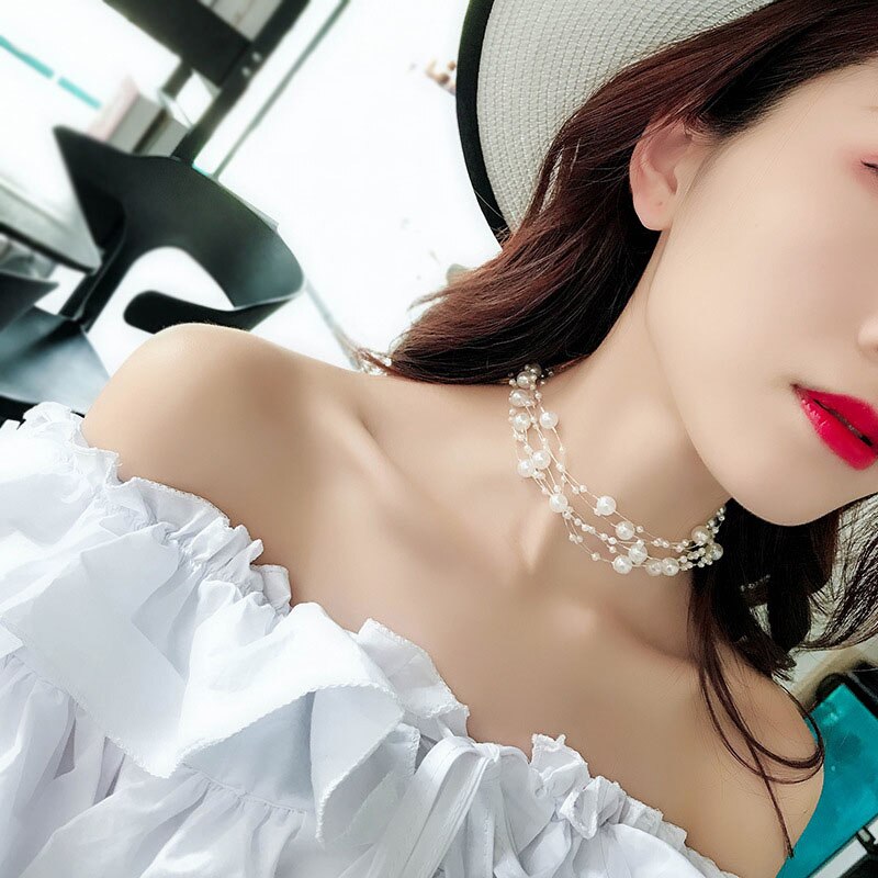2021 s Jewelry Gold Color Multi Layer Chains Imitation Pearl Necklaces For Women Party Wedding Bride Necklace