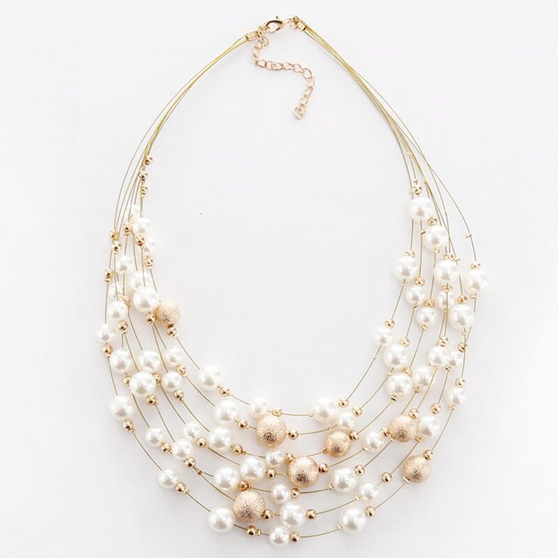2021 s Jewelry Gold Color Multi Layer Chains Imitation Pearl Necklaces For Women Party Wedding Bride Necklace