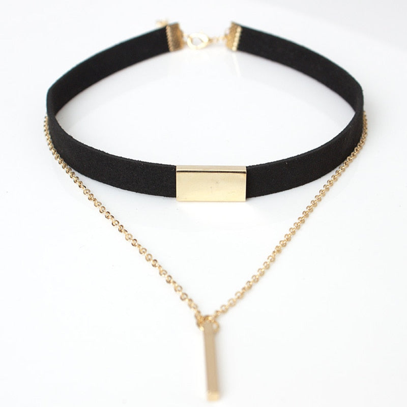 2021 Black Velvet Choker Necklace Strip rope Chain Bar Square tube strip Chocker Women collar mujer collier femme ras du cou
