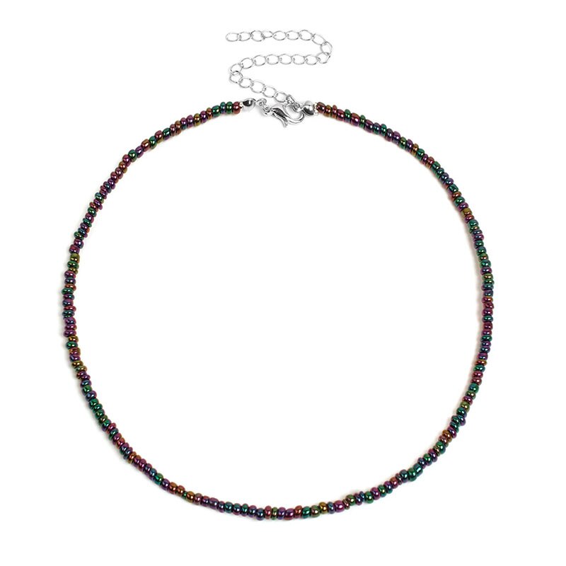 2022 Bohemian Rainbow Seed Beaded Chain Necklace For Women Pure Color Crystal Beads Beach Boho Choker Necklace Jewelry Gift