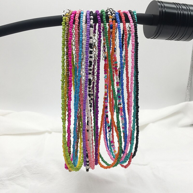 2022 Bohemian Rainbow Seed Beaded Chain Necklace For Women Pure Color Crystal Beads Beach Boho Choker Necklace Jewelry Gift