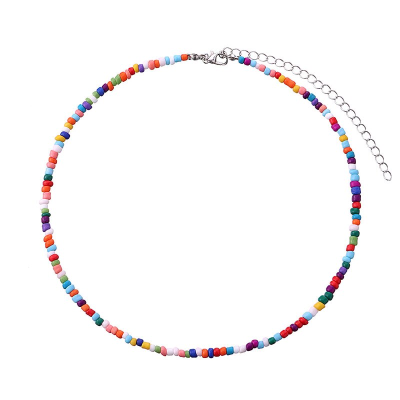 2022 Bohemian Rainbow Seed Beaded Chain Necklace For Women Pure Color Crystal Beads Beach Boho Choker Necklace Jewelry Gift