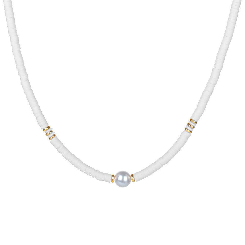 2021 Boho Simulated Pearl Necklace Colorful Soft Polymer Clay Beads Choker Necklace For Women Girl Beach Femme Jewelry Gift