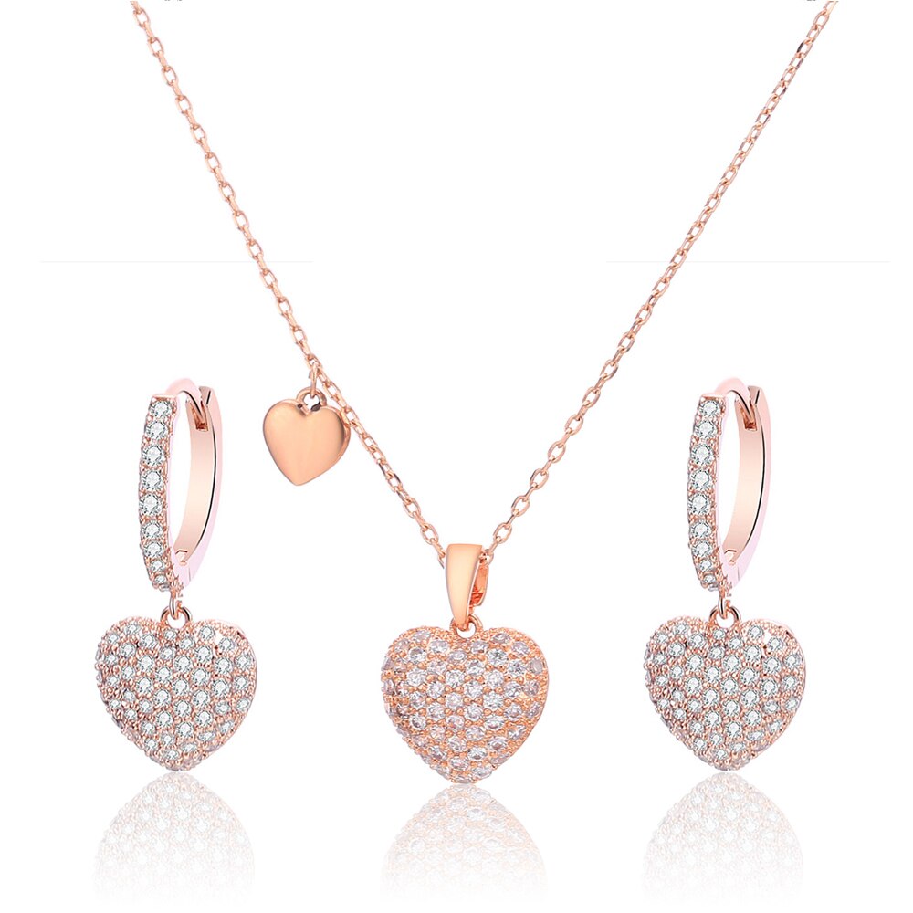2022 CZ Zircon Love Heart Drop Earrings For Lover Gift Gold Silvery Chain Summer Necklace Choker Woman Jewelry Sets