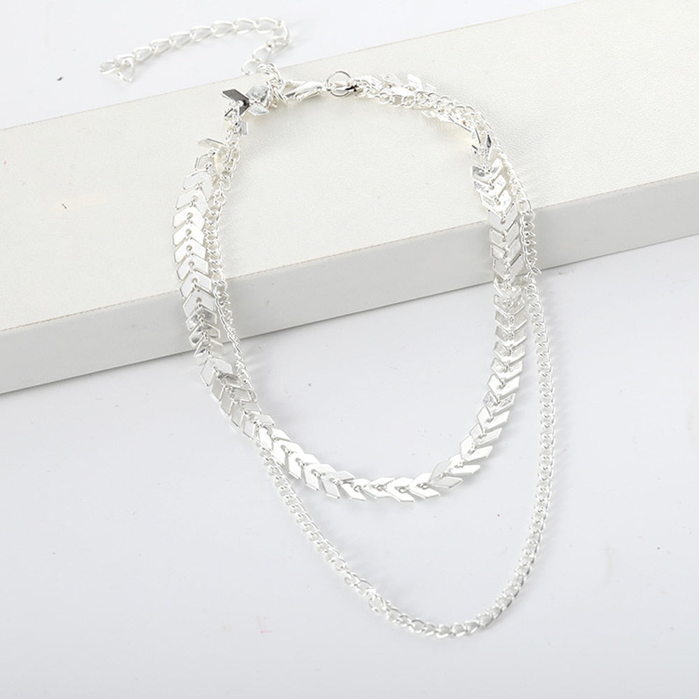 2021 Chain Choker Two Layers Necklaces Fishbone Airplane Shape Gold Color Necklace Flat Chain jewelry