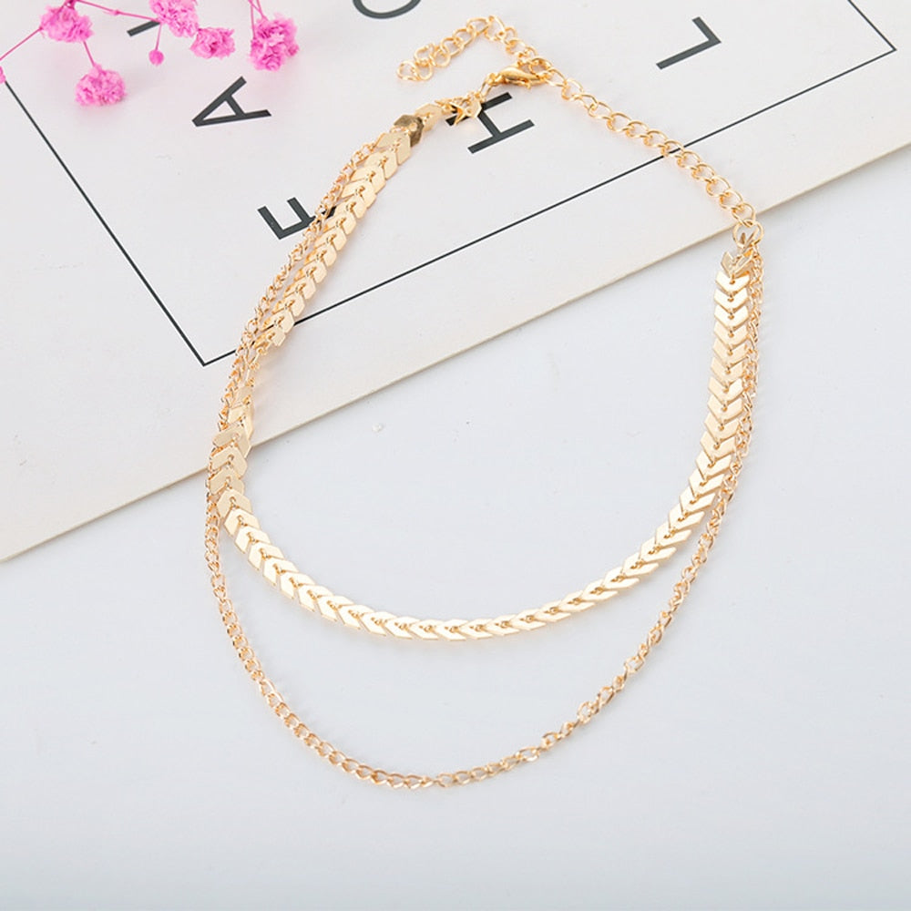 2021 Chain Choker Two Layers Necklaces Fishbone Airplane Shape Gold Color Necklace Flat Chain jewelry