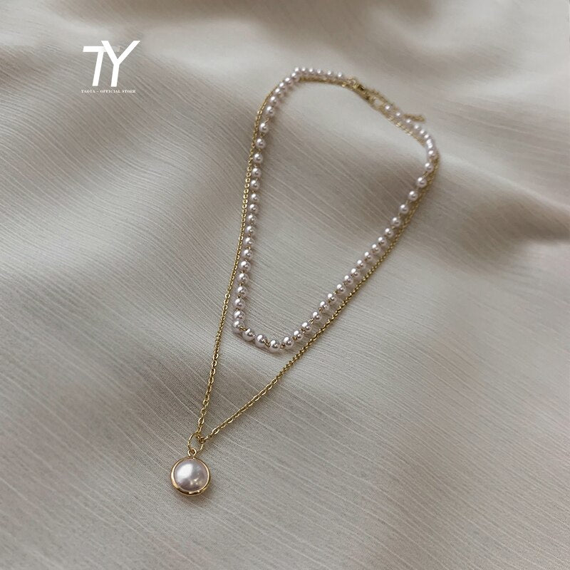 2022 Classic Pearl Double Layer Short Necklace For Woman Korean Jewelry Elegant Goth Girl's Sexy Clavicle Chain