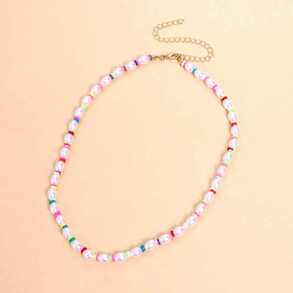 2021 Colorful Personality Pearl Necklace For Women Short Beaded Chain Necklaces Women&#39;s Party Charm Choker Jewelry