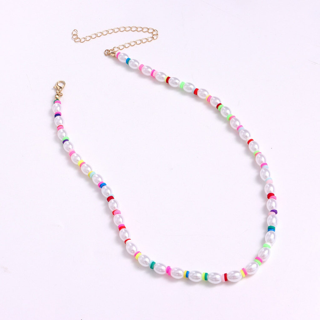 2021 Colorful Personality Pearl Necklace For Women Short Beaded Chain Necklaces Women&#39;s Party Charm Choker Jewelry