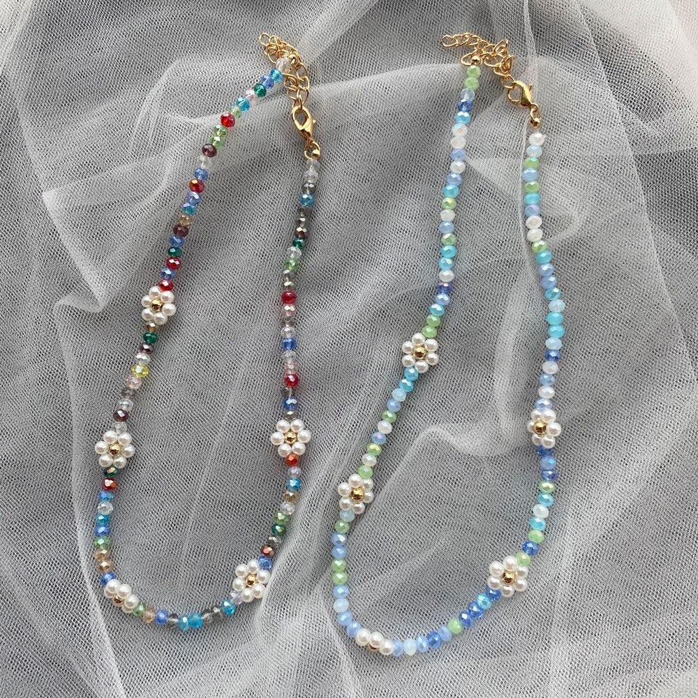 2021 Colorful Seed Beaded Necklace For Women Handmade Daisy Flower Beads Chokers Necklaces Boho Summer Jewelry