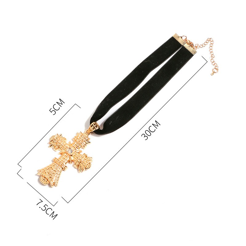 2021 Cross Necklace Alloy Choker Black Lint Charm Chain Oversized Pendant Torques Women Jewelry Gift