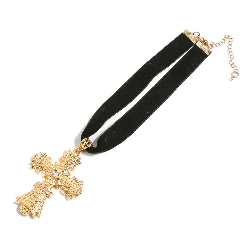 2021 Cross Necklace Alloy Choker Black Lint Charm Chain Oversized Pendant Torques Women Jewelry Gift