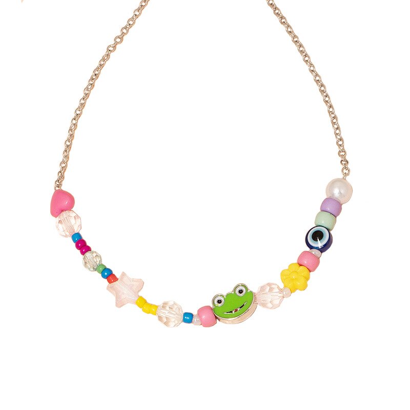 2021 Cute Heart Star Colorful Clavicle Chain Necklace For Women Girls Transparent Beaded Jewelry