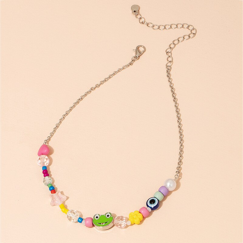 2021 Cute Heart Star Colorful Clavicle Chain Necklace For Women Girls Transparent Beaded Jewelry