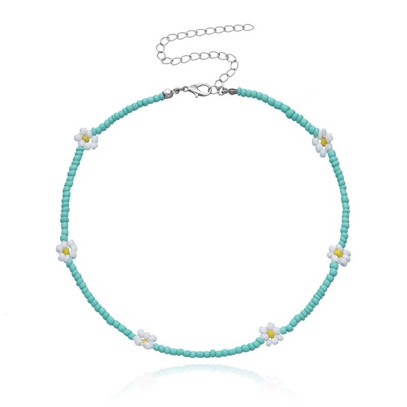 2021 Daisy Flower Colorful Beads Clavicle Choker Necklace for Women Girls Spring Summer Jewelry