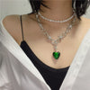 2021 Design Ins Freshwater Pearl Choker Necklace Punk Goth Green Heart Thorns Clavicle Chain Necklace Vintage Grunge Jewelry