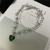 2021 Design Ins Freshwater Pearl Choker Necklace Punk Goth Green Heart Thorns Clavicle Chain Necklace Vintage Grunge Jewelry