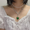 2021 Design Ins Freshwater Pearl Choker Necklace Punk Goth Green Heart Thorns Clavicle Chain Necklace Vintage Grunge Jewelry