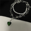 2021 Design Ins Freshwater Pearl Choker Necklace Punk Goth Green Heart Thorns Clavicle Chain Necklace Vintage Grunge Jewelry