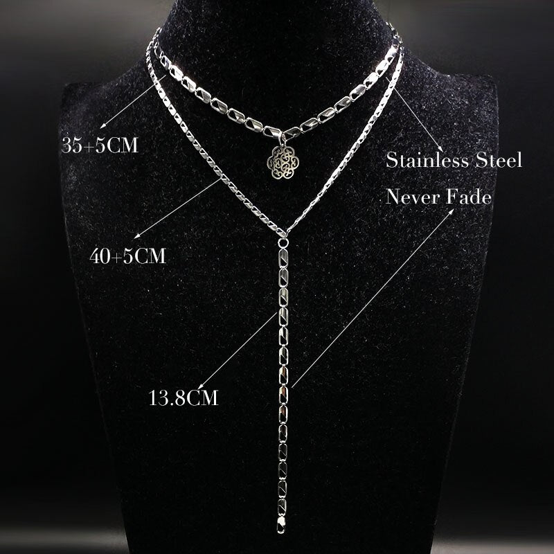 2022 Double Layer Mandala Stainless Steel Necklaces Women Jewelry Silver Color Choker Necklaces Jewelry Gift joyas N9103S02