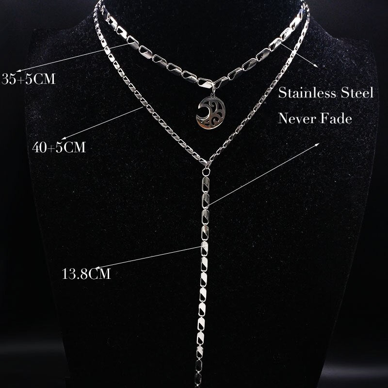 2022 Double Layer Mandala Stainless Steel Necklaces Women Jewelry Silver Color Choker Necklaces Jewelry Gift joyas N9103S02