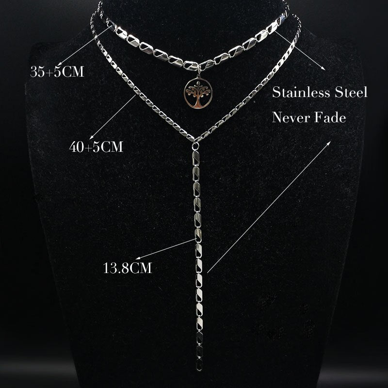 2022 Double Layer Mandala Stainless Steel Necklaces Women Jewelry Silver Color Choker Necklaces Jewelry Gift joyas N9103S02