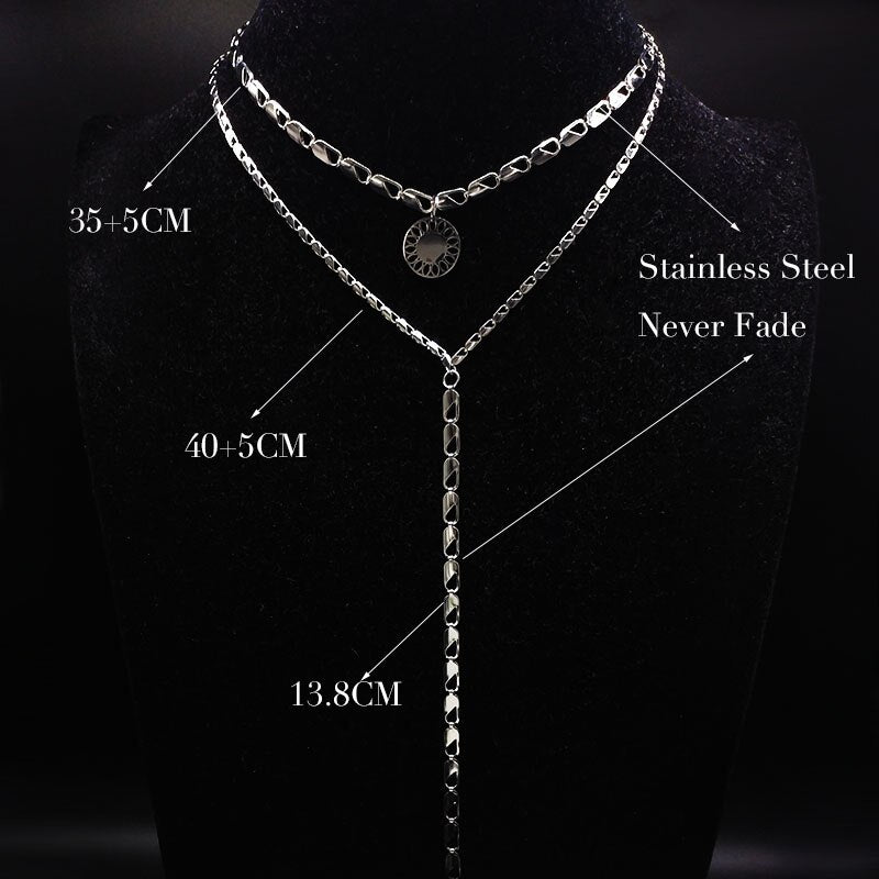 2022 Double Layer Mandala Stainless Steel Necklaces Women Jewelry Silver Color Choker Necklaces Jewelry Gift joyas N9103S02