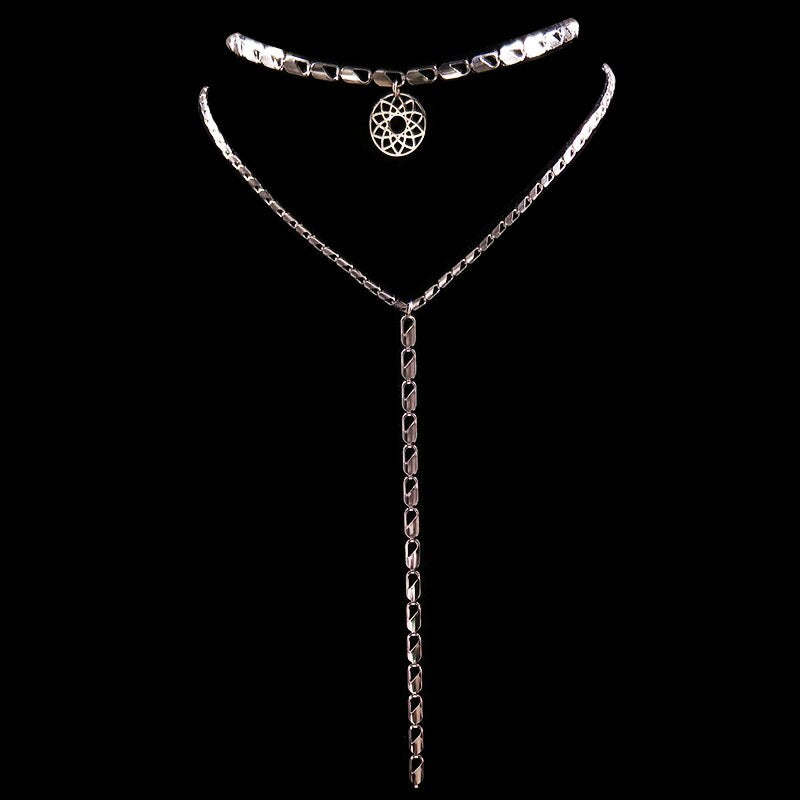 2022 Double Layer Mandala Stainless Steel Necklaces Women Jewelry Silver Color Choker Necklaces Jewelry Gift joyas N9103S02