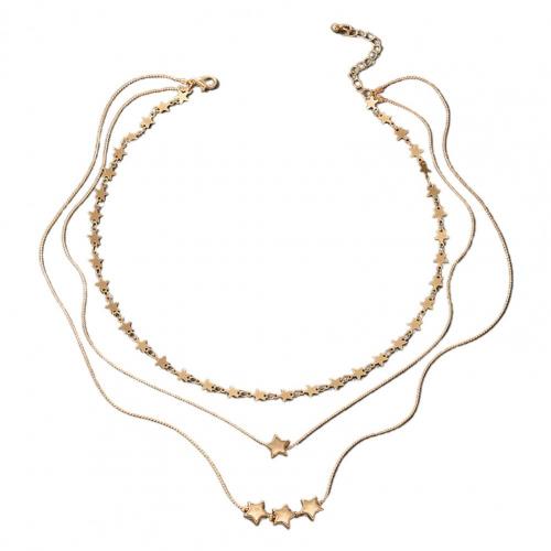 2021 Elegant  Choker Necklace Multilayers Solid Color Geometric Five-pointed Star Collarbone Chain for Gifts