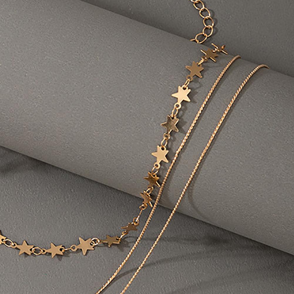 2021 Elegant  Choker Necklace Multilayers Solid Color Geometric Five-pointed Star Collarbone Chain for Gifts