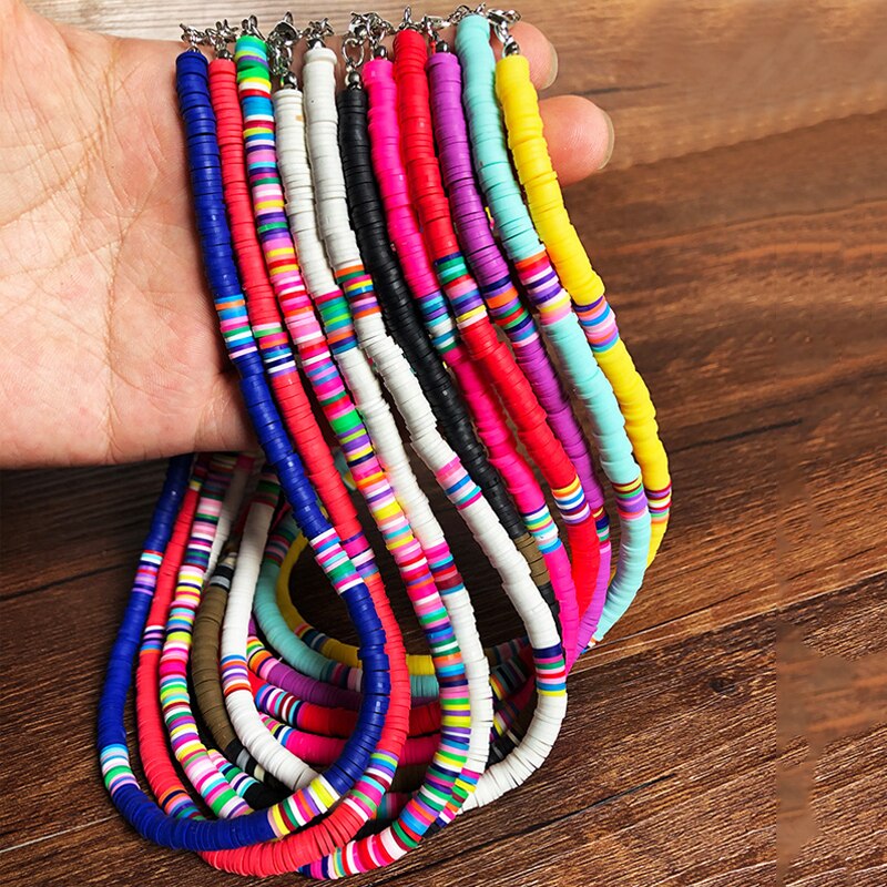 2021 6mm Soft Pottery Choker Necklace For Women Bohemian Adjustable Colorful Clay Collar Necklace Handmade Jewelry