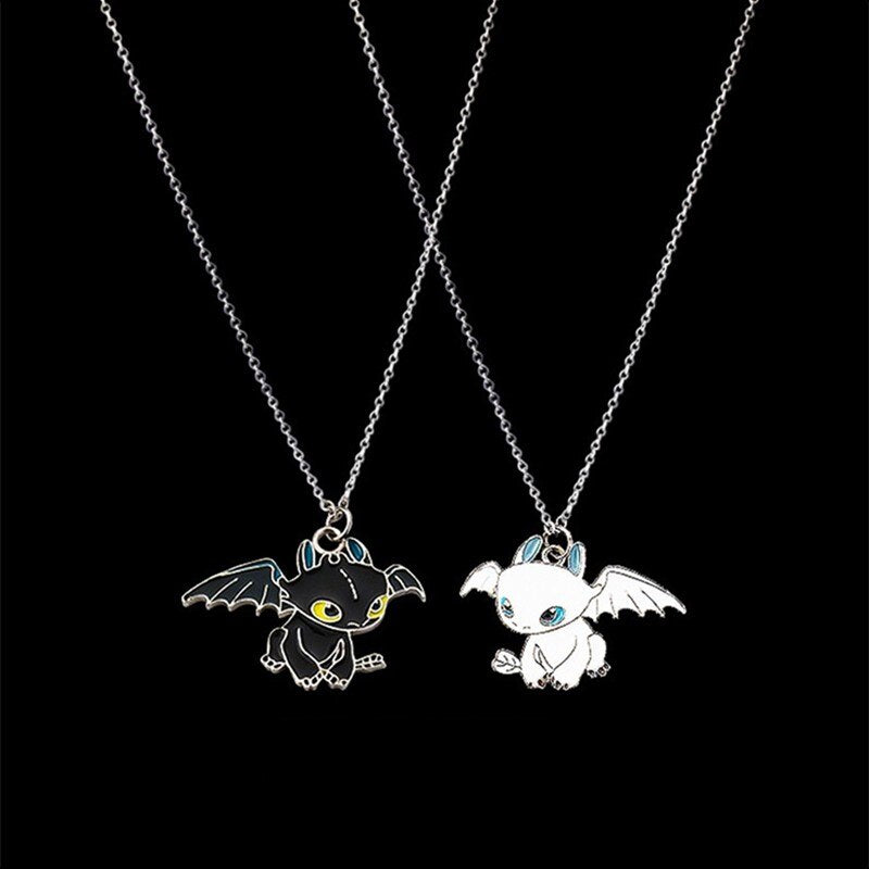 2021 Cartoon Necklace Black and White Night Evil Double Dragon Personality Hip Hop Couple Friends Gift Pendant