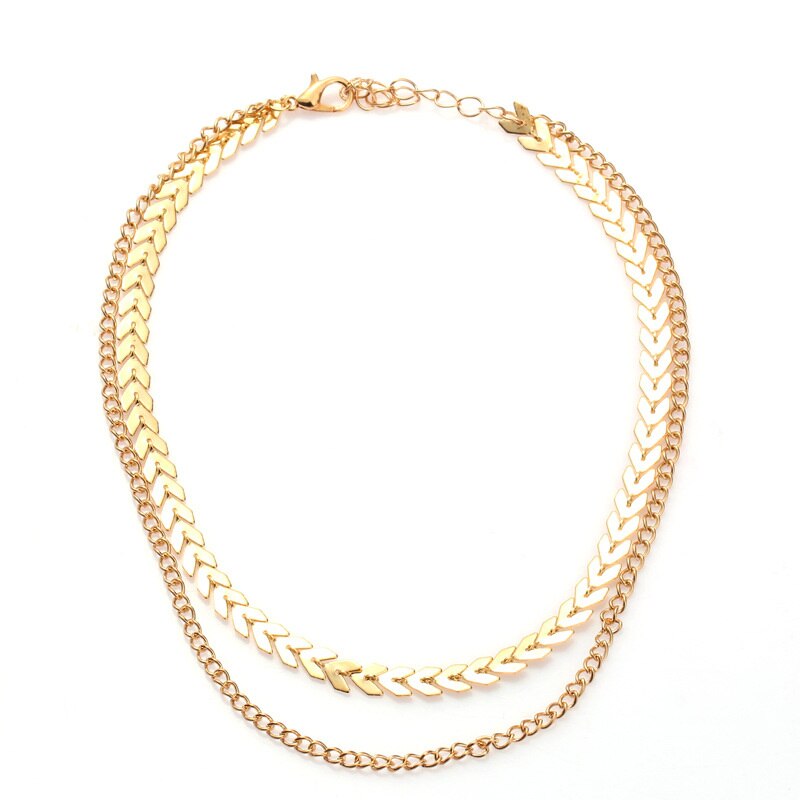 2021 Chain Choker Two Layers Necklaces Fishbone Airplane Shape Gold Color Necklace Flat Chain jewelry