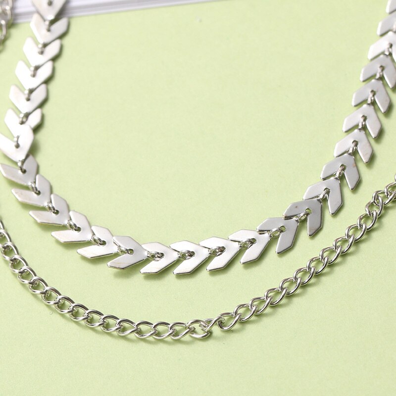 2021 Chain Choker Two Layers Necklaces Fishbone Airplane Shape Gold Color Necklace Flat Chain jewelry
