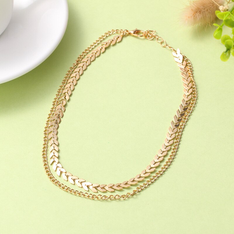 2021 Chain Choker Two Layers Necklaces Fishbone Airplane Shape Gold Color Necklace Flat Chain jewelry