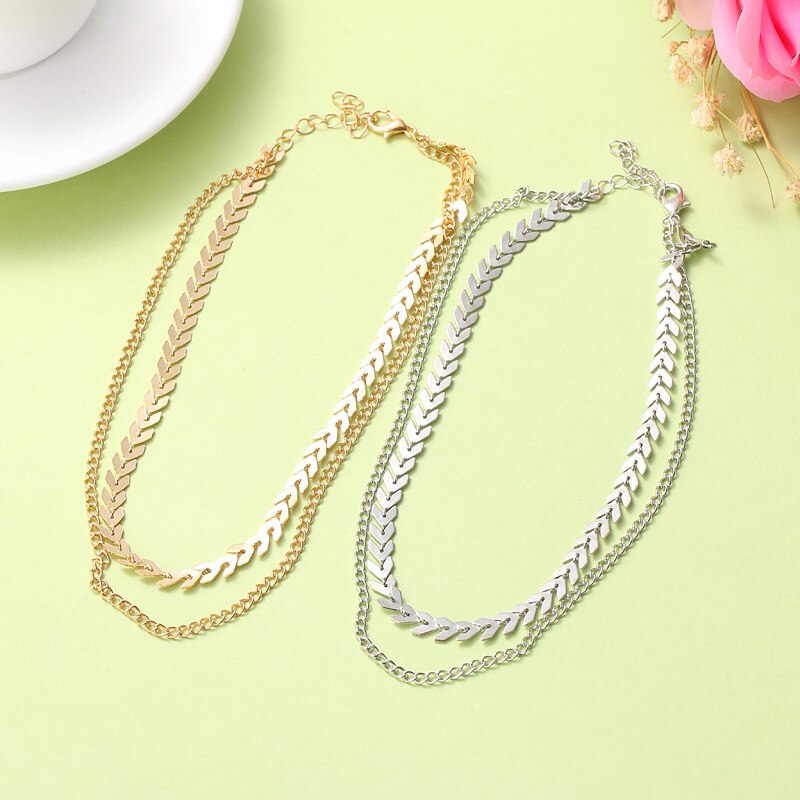 2021 Chain Choker Two Layers Necklaces Fishbone Airplane Shape Gold Color Necklace Flat Chain jewelry