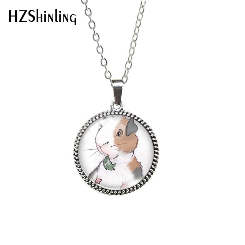 2022 Glass Cabochon guinea pig Kawaii Animal Pets Antique Retro Style Necklace Jewelry