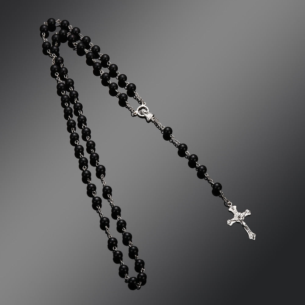 2021 Handmade Round Glass Bead Catholic Rosary Quality Bead Cross Necklace Beads Cross Religious Pendants Necklace
