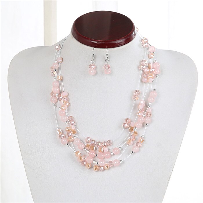 2021 Jewelry Silver Color Multilayer Chain Imitation Pearls Necklaces For Women Wedding Bride Necklace
