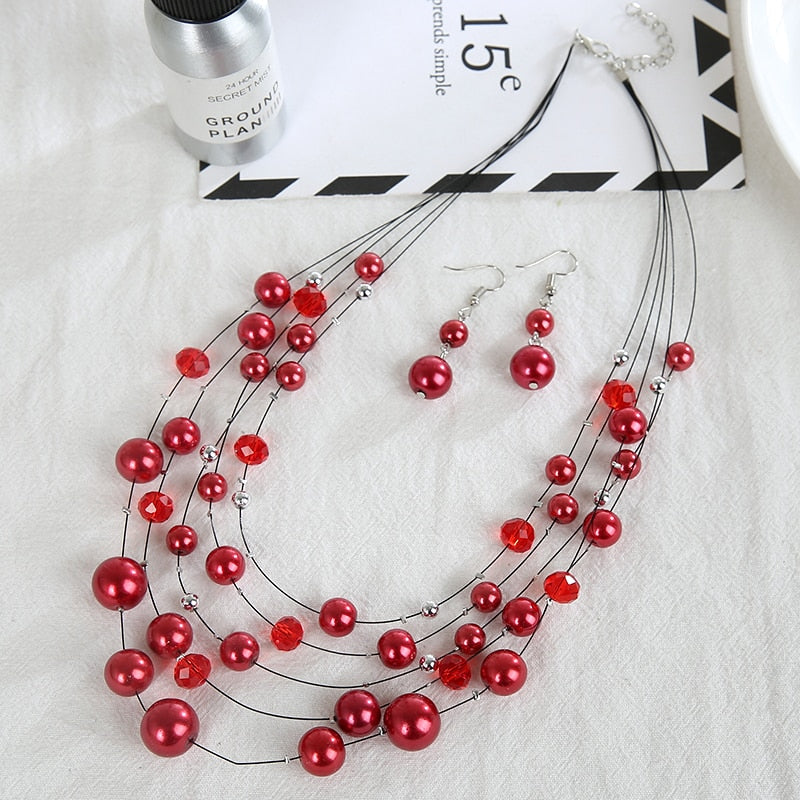 2021 Jewelry Silver Color Multilayer Chain Imitation Pearls Necklaces For Women Wedding Bride Necklace