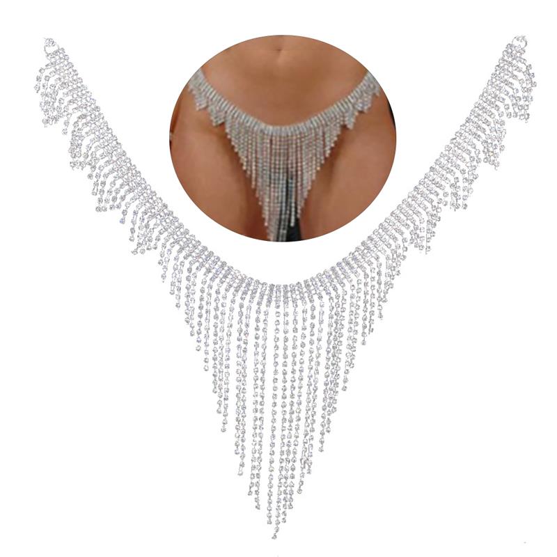 2022 Jewelry Waist Chain Crystal Rhinestone Decor Sexy Belly Chain Tassel Body Chain Accessories for Summer Beach