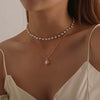 2021 Kpop Imitation Pearl Choker Necklace Cute Double Layer Chain Pendant For Women Jewelry Girl Gift