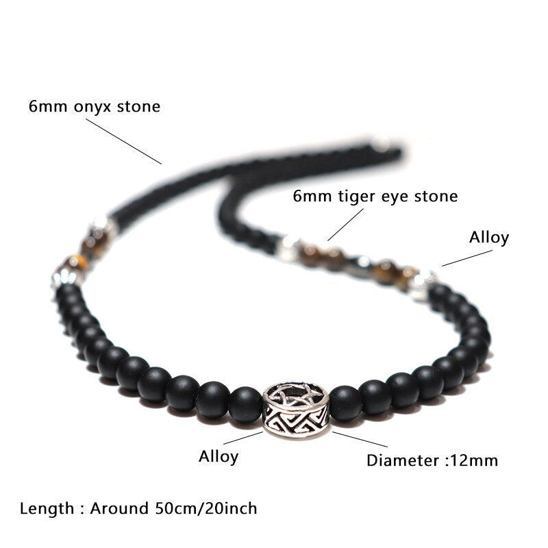 2021 Men Necklace Natural Black Stone Necklace Hombre Vintage Six Star Choker Necklace Tiger Eye Beads Necklace Gift