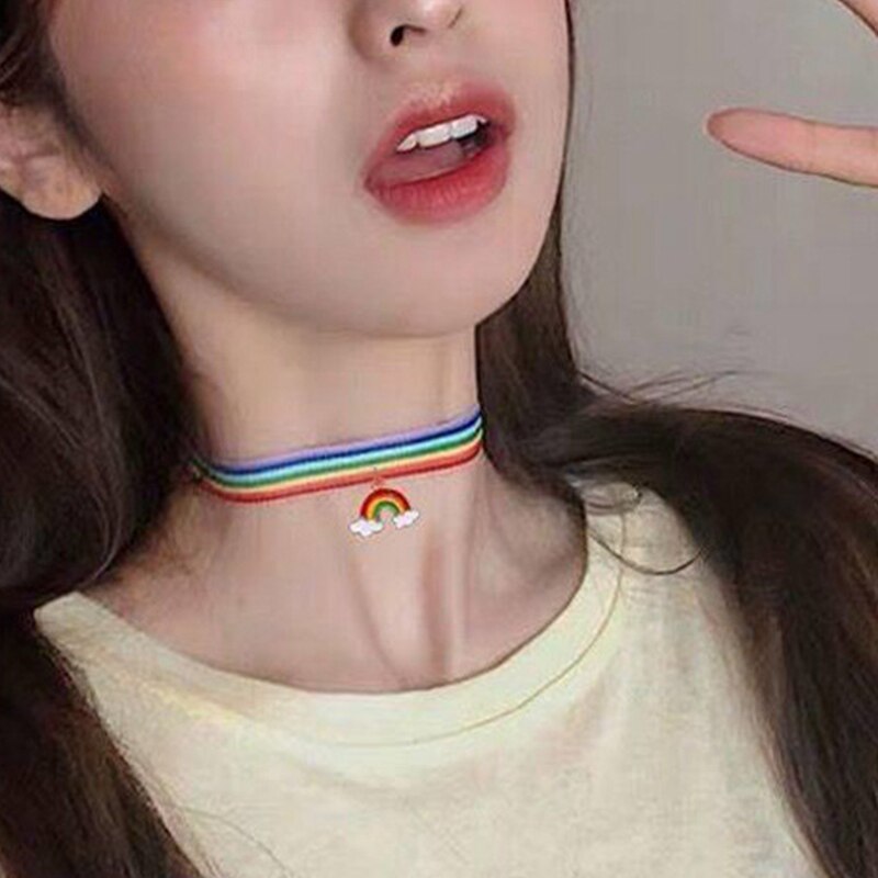 2021 Rainbow Choker Necklace LGBT Promissory Gift Woven Fabric Collar Necklace Personal Information Accessories Gift